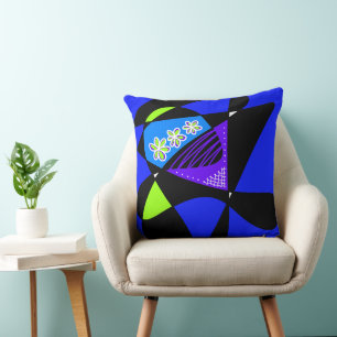 Cojín Decorativo Estrellas Y Rayas Resumen: Negro Azul Lilac Verde