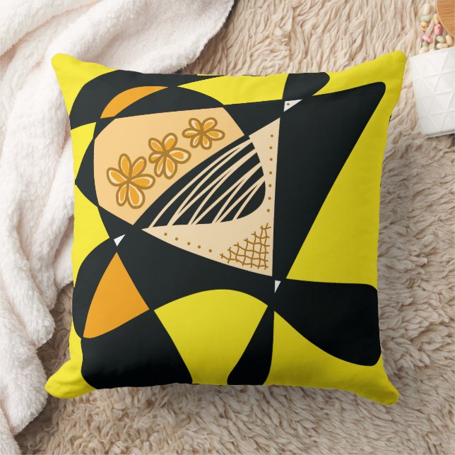 Cojín Decorativo Estrellas Y Rayas Resumen: Negro Naranja Amarillo (Manta)