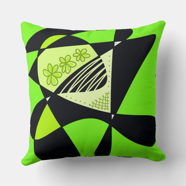 Cojín Decorativo Estrellas Y Rayas Resumen: Negro Verde (Reverso )