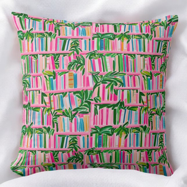 Cojín Decorativo Estuche de biblioteca rosa preppy tropical (Subido por el creador)