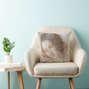 Cojín Decorativo Estudio de Leonardo da Vinci de la cabeza de Leda