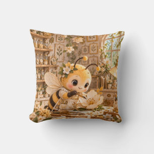 Cojín Decorativo Estudio de Papel Botánico Abeja de Miel