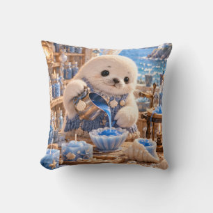Cojín Decorativo Estudio de velas de foca bebé azul