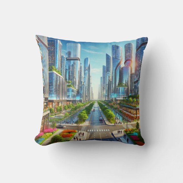 Cojín Decorativo Eterity Metropolis - El paisaje urbano futurista (Anverso)