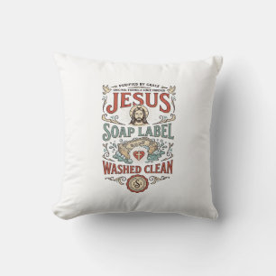 Cojín Decorativo Etiqueta de Jabón Jesús Lavado Limpio Jabón Jesús
