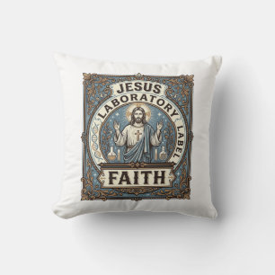 Cojín Decorativo Etiqueta de laboratorio de Jesús Fe Etiqueta de la