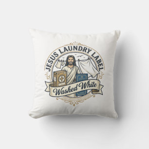 Cojín Decorativo Etiqueta de lavandería de Jesús Lavado Blanco Jesú
