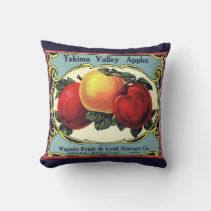 Cojín Decorativo Etiqueta Vintage de la tasa de fruta Art Yakima Va