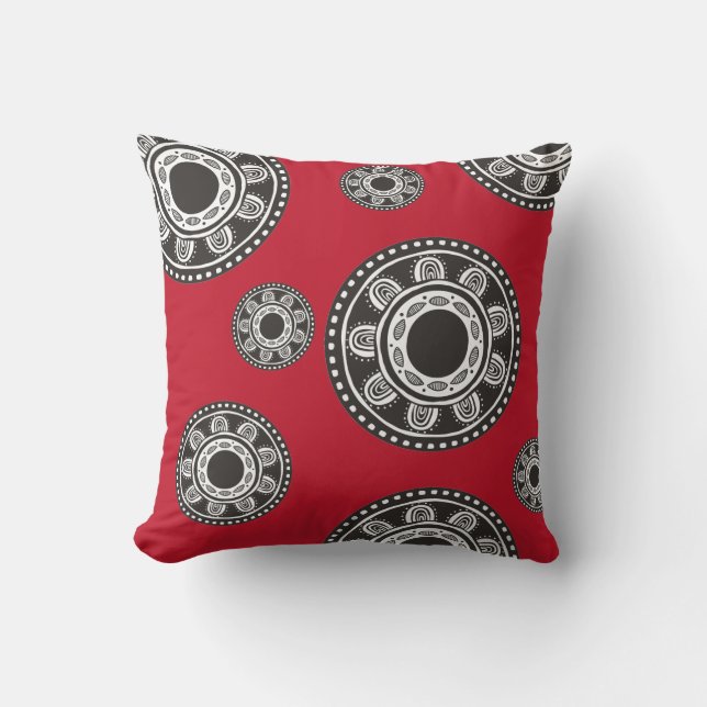 Cojín Decorativo Etnia africana geométrica blanca negra en rojo (Anverso)