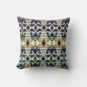 Cojín Decorativo Étnico azul, ikat beige 