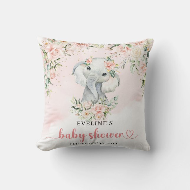 Cojín Decorativo Eucalipto floral del elefante del bebé caprichoso (Anverso)