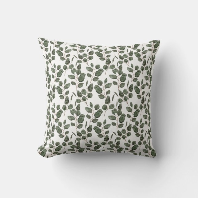 Cojín Decorativo Eucalipto Verde Botánico Blanco Tendencia  (Anverso)