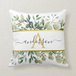 Cojín Decorativo Eucalipto y la vegetación acuarela | Monograma