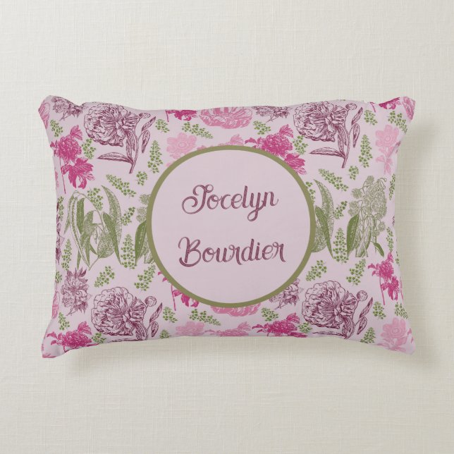 Cojín Decorativo Eucaliptus de peonía rosada personalizada (Anverso)