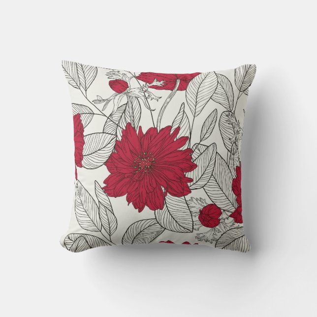 Cojín Decorativo Eucalyptus Anemone Floral Line Art (Anverso)