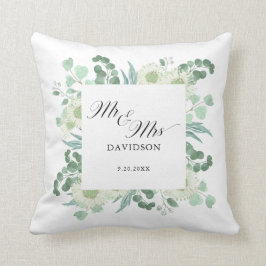Cojín Decorativo Eucalyptus Greenery Sr. y Sra. Script Newlyweds