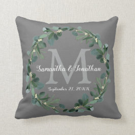 Cojín Decorativo Eucalyptus Gris Monograma Boda de guirnaldas Keeps