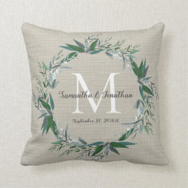 Cojín Decorativo Eucalyptus Wreath Monograma Moda Boda Keepsake