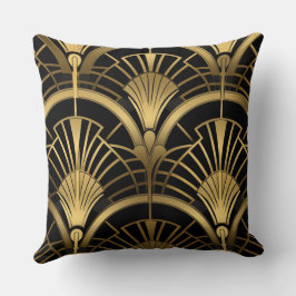 Cojín Decorativo Éventails Gatsby - Noir et Or Art Déco