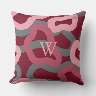 Cojín Decorativo Everdurable en Monogramo Rojo, Gris y Rosa