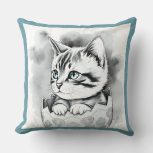 Cojín Decorativo excéntrico gatito de Pascua en la cáscara de huevo