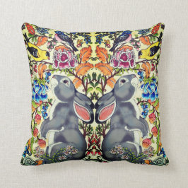 Cojín Decorativo Exótico Jacobean Floral de aves de conejo único