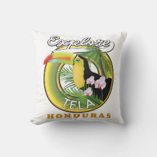 Cojín Decorativo Explora el logotipo de viaje de Tela Honduras
