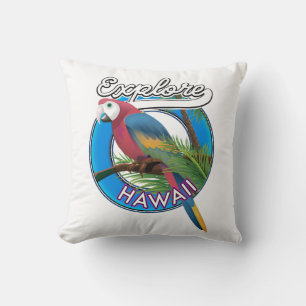 Cojín Decorativo Explora el logotipo retro de Hawái