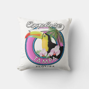 Cojín Decorativo Explora el logotipo retro de Tampa Florida