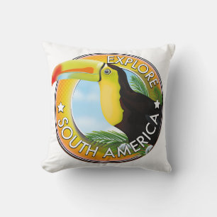 Cojín Decorativo Explora el logotipo vintage de Sudamérica