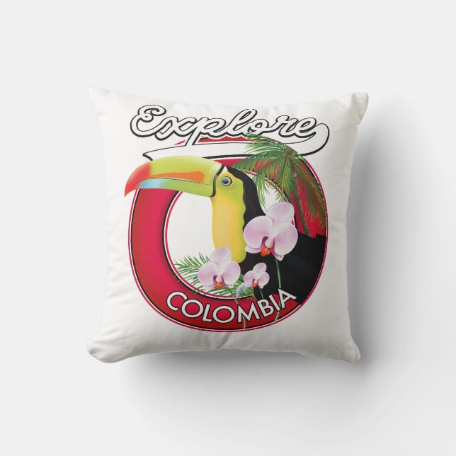 Cojín Decorativo Explora logo retro de Colombia (Anverso)