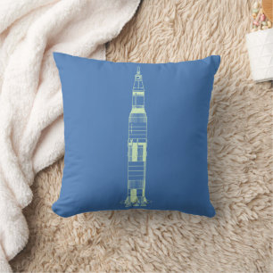 Cojín Decorativo Exploración Espacial con Cohete Saturno Vintage