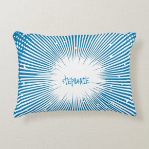 Cojín Decorativo Explosión de arte pop de estilo cómico - azul y bl