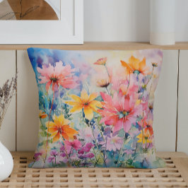 Cojín Decorativo Explosión de flores silvestres abstractas de acuar