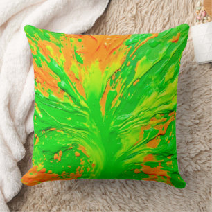 Cojín Decorativo Explosión de pintura verde y naranja