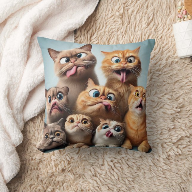 Cojín Decorativo expresiones de gatos divertidos (Manta)