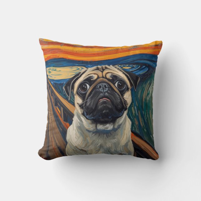 Cojín Decorativo Expressionist Angst Painting–Inspired Pug Art (Anverso)