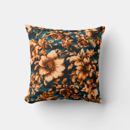 Cojín Decorativo Exquisitas y lujosas flores doradas, hojas en azul