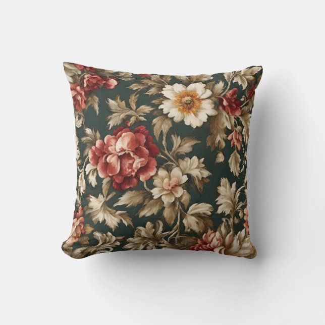 Cojín Decorativo Exquisito estilo italiano con hojas de época y flo (Anverso)