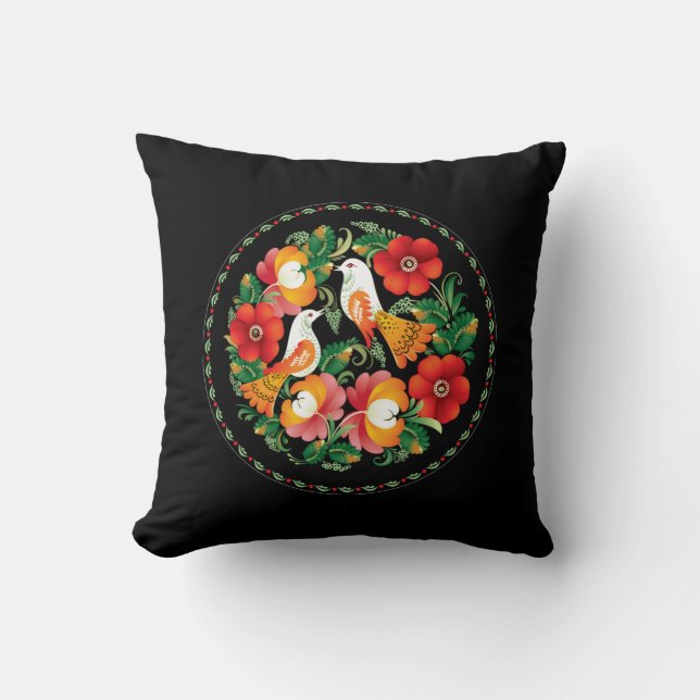 Cojín Decorativo Exquisitos pájaros folclóricos floridos Bonita dec (Anverso)