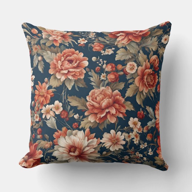 Cojín Decorativo Exquisitos Rosas, hojas y flores de Naranja retro (Anverso)