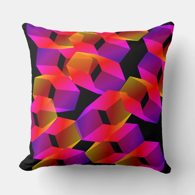 Cojín Decorativo Extraños hexágonos rosados sobre fondo negro (Anverso)