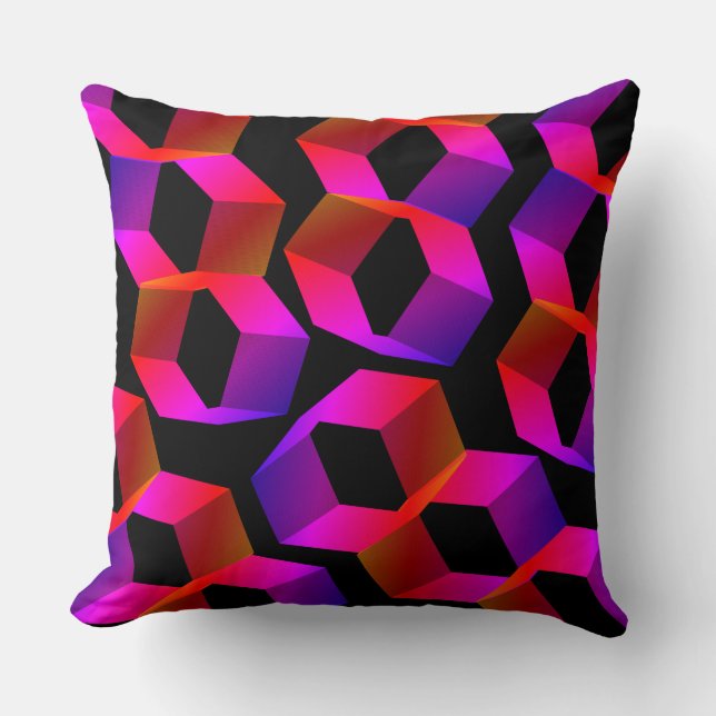 Cojín Decorativo Extraños hexágonos rosados sobre fondo negro (Anverso)