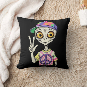 Cojín Decorativo Extraterrestre muestra la Señal de Paz con la Mano