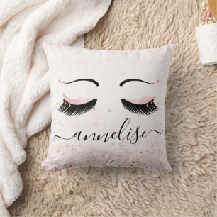 Cojín Decorativo Eyelash rosado personalizado con diamantes