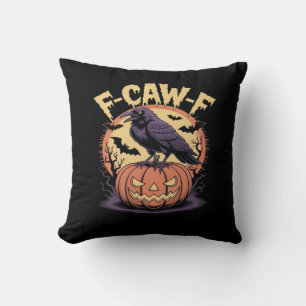 Cojín Decorativo F-Caw-F Cuervo de Halloween espeluznante Calabaza-