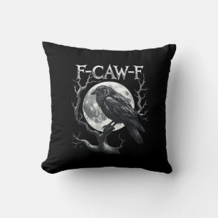 Cojín Decorativo F-Caw-F Cuervo Luna Gótico Halloween Cuervo Pájaro