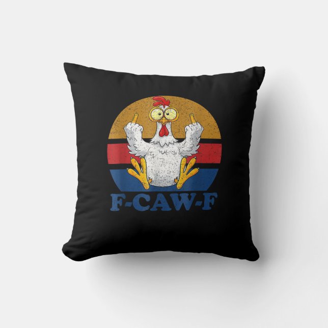 Cojín Decorativo F-Caw-F Funny Chicken Flipping Off Vintage Retro R (Anverso)