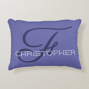 Cojín Decorativo F Inicial Nombre Personalizado Azul Elegante