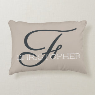 Cojín Decorativo F Inicial Nombre Personalizado Taupe Neutro